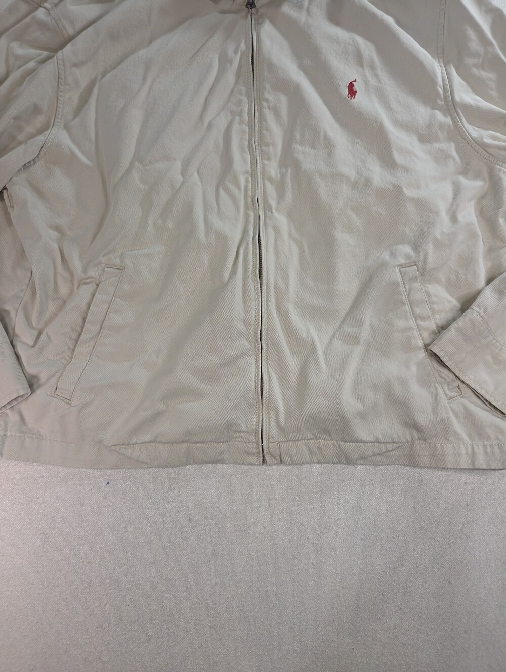 Polo Ralph Lauren Harrington Jacket XXL Beige Tan Red Pony Full Zip 100% Cotton - Picture 2 of 9